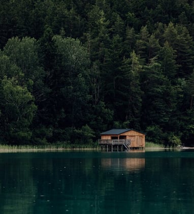 brown wooden house on lake